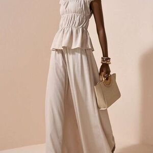 Elegant Cream Wide-Leg 2pc Pant Set